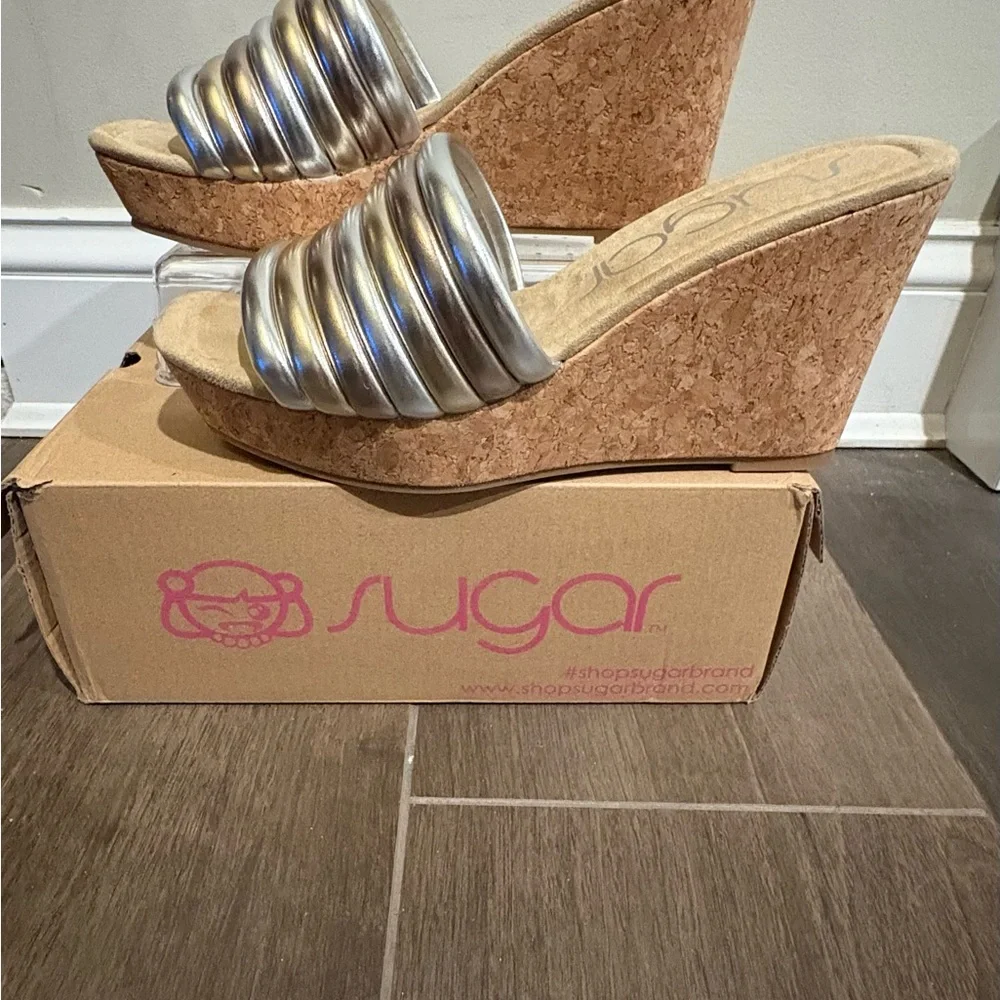 Sugar Metallic Wedge Sandals - Picture 2 of 6